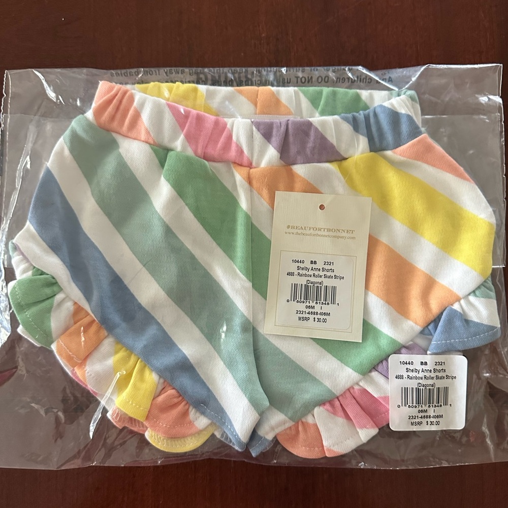 NWT The Beaufort Bonnet Company Shelby Anne Shorts - Rainbow Rollerskate Stripe